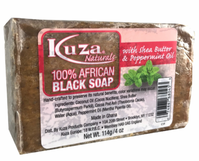 Kuza 100% AFRICAN BLACK SOAP WITH SHEA BUTTER AND PEPPERMINT OIL