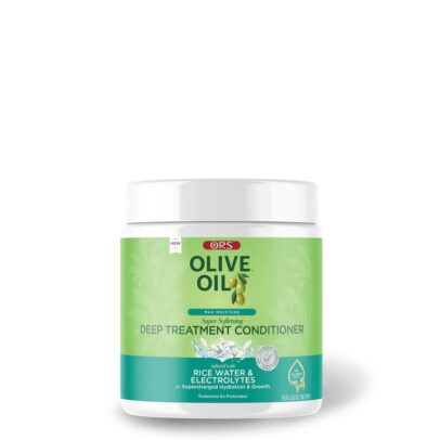 ORS OLIVE OIL MAX MOISTURE SUPER SOFTENING DEEP TREATMENT CONDITIONER INFUSED WITH RICE WATER & ELECTROLYTES